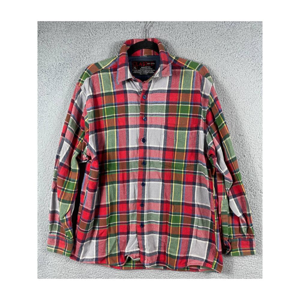 Classic Mens Size XL Plaid Red Multi Flannel Button Up Shirt Cabin Outdoors